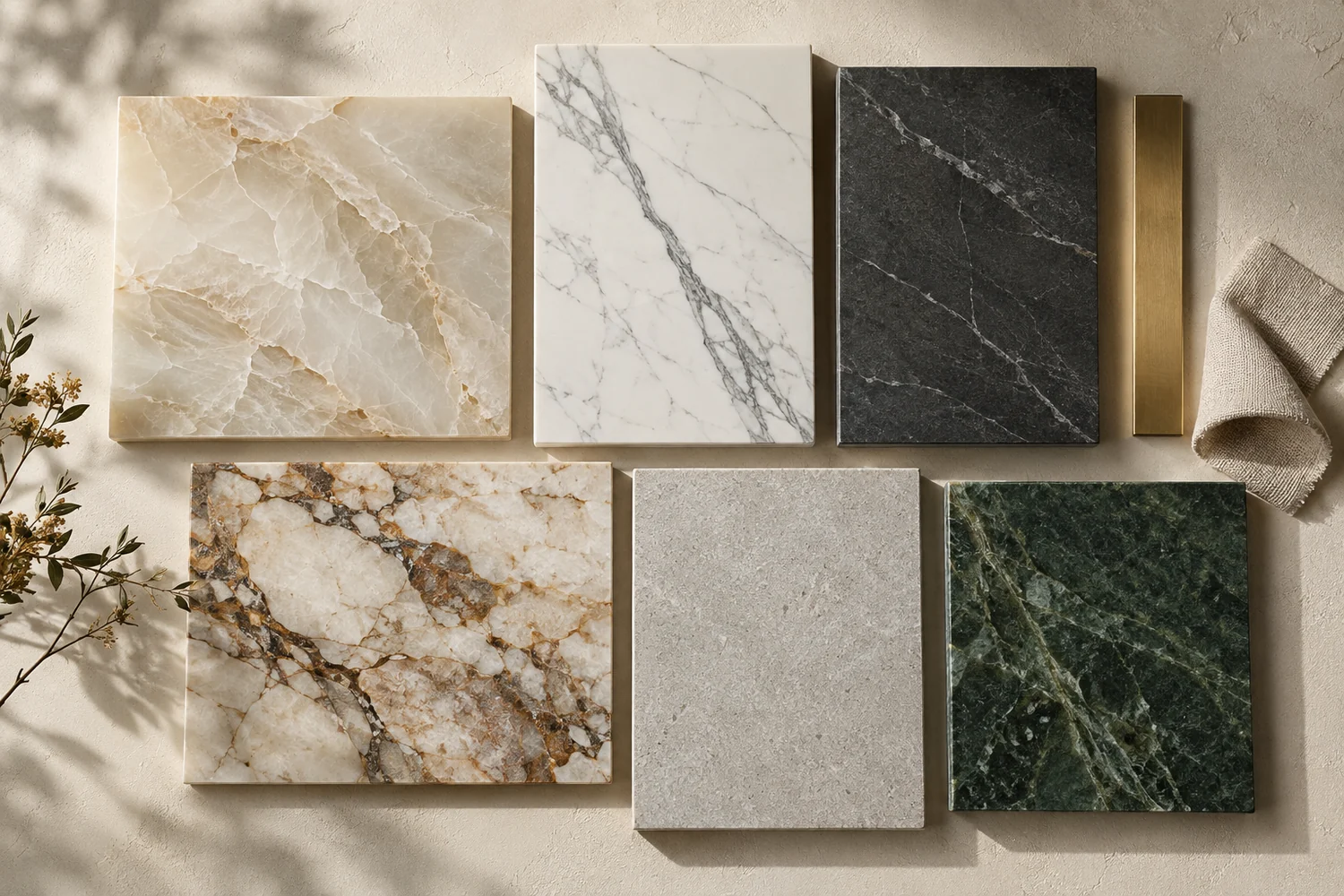 Concept arrangement of six generic stone colours and textures
