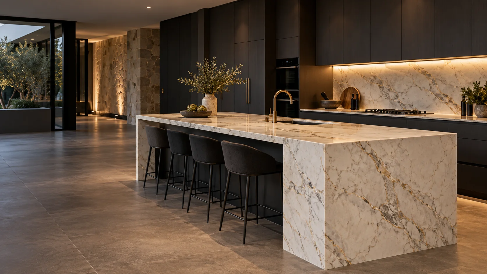 Concept kitchen with a statement stone island